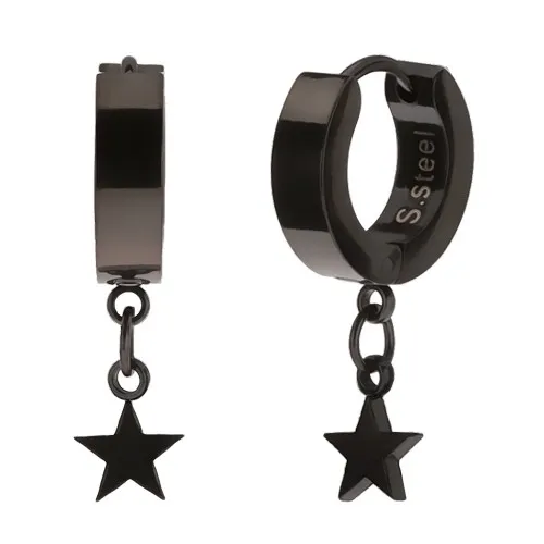 Čierne náušnice z chirurgickej ocele, visiace päťcípe hviezdy