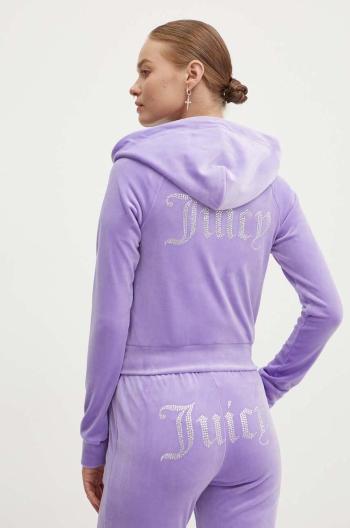 Velúrová mikina Juicy Couture MADISON HOODIE fialová farba, s kapucňou, s nášivkou, JCWA122001