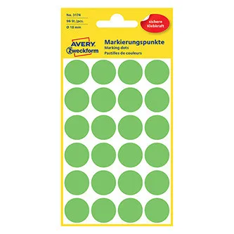 Avery Zweckform etikety 18mm, neón zelené, 24 etiket, značkovacie, balené po 4 ks, 3174, pre ručný popis