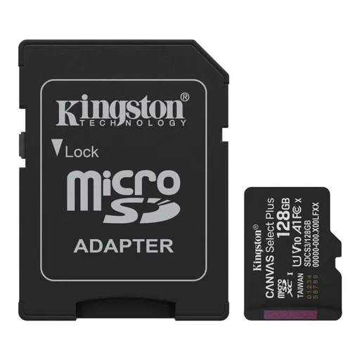 Kingston MicroSDXC karta 128 GB Canvas Select Plus, U1, V10, A1, SD Adaptér
