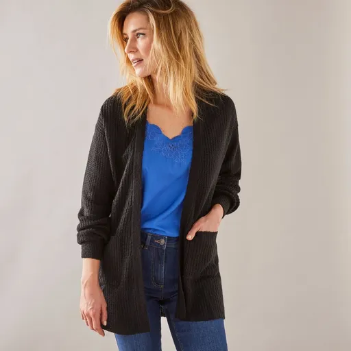 Dlhý kardigan s hladkým úpletovým vzorom