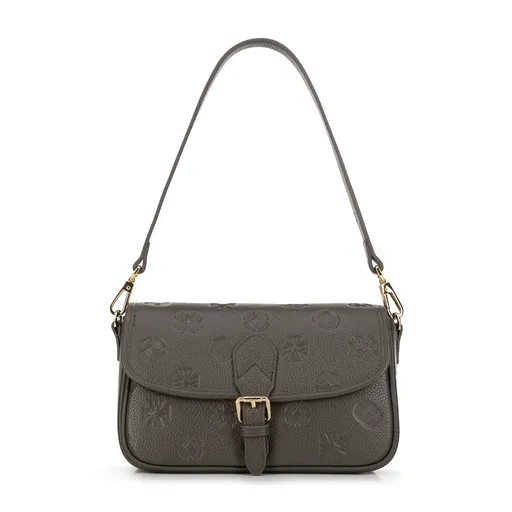 Damska mała torebka skórzana w monogram ciemny beż 99-4E-615-9