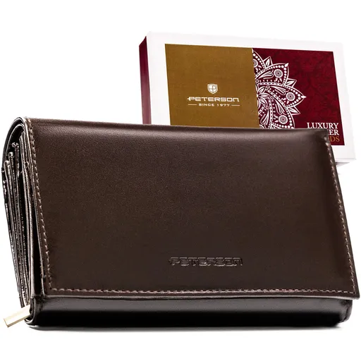 Hnedá dámska kožená peňaženka Peterson so zapínaním na patent