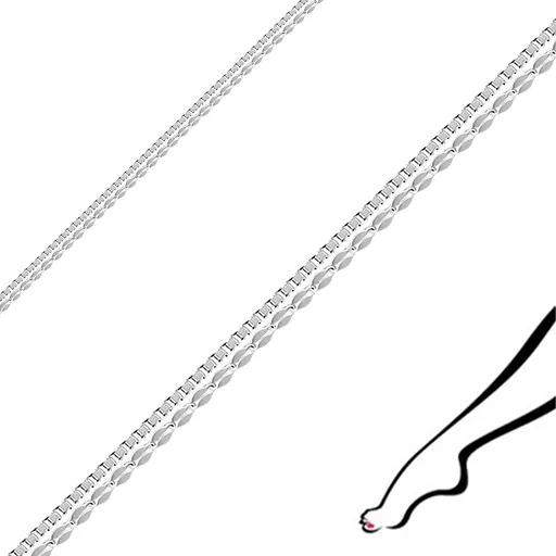 Strieborný 925 náramok na členok - dvojitá retiazka, ploché zrniečka a hranaté očká