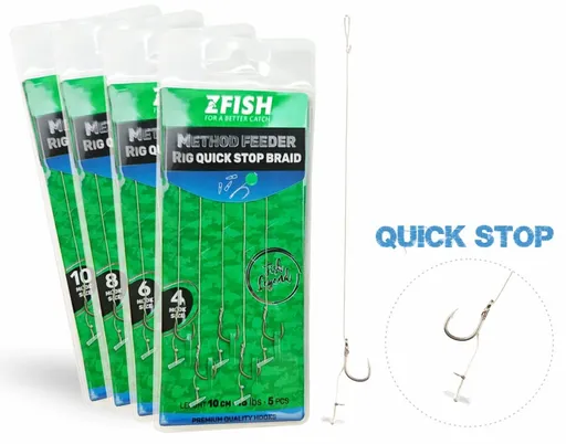 Zfish náväzec method feeder rig quick stop braid 10 cm 5 ks - veľkosť háčika 6
