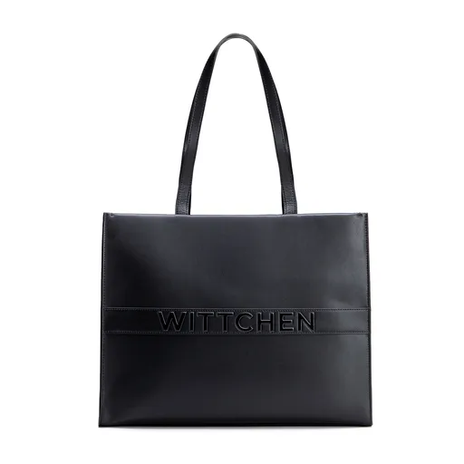 Dámska kožená nákupná kabelka s veľkým logom čierna 100-4E-635-1