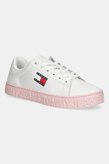 Kožené tenisky Tommy Jeans TJW LOGO SNEAKER ESS béžová farba, EN0EN02703