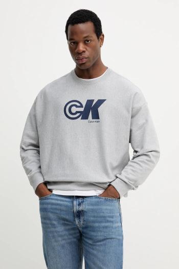 Mikina Calvin Klein Jeans šedá farba, s potlačou, LV04RC840G