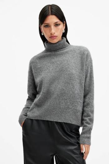 Kašmírový sveter AllSaints REBEL šedá farba, teplý, s rolákom, W038KB