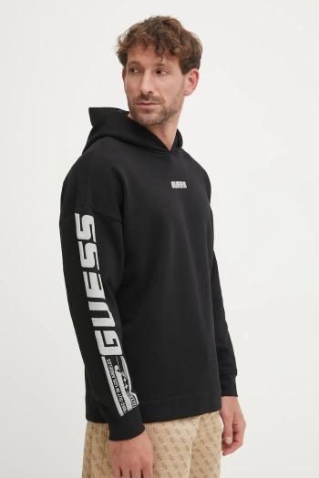 Mikina Guess DALIM pánska, čierna farba, s kapucňou, s potlačou, Z4BQ03 KAIJ1