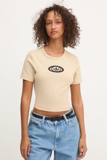 Tričko adidas Originals Cut Out Rib Tee dámske, béžová farba, holý chrbát, KC8803