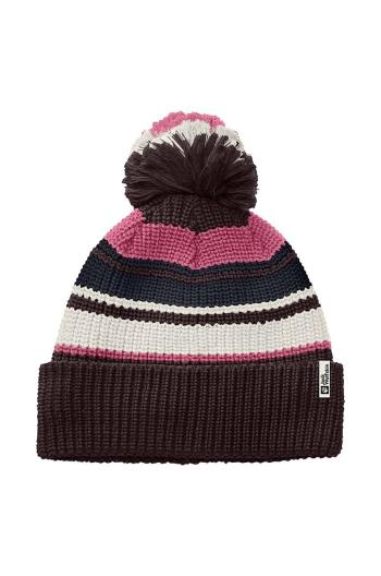Detská čiapka Jack Wolfskin POMPOM BEANIE fialová farba biela