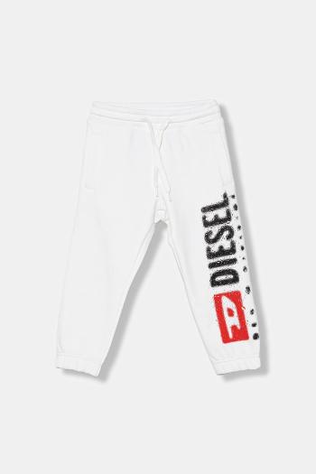 Detské bavlnené tepláky Diesel PANTLI TROUSERS biela farba, s potlačou, J02445