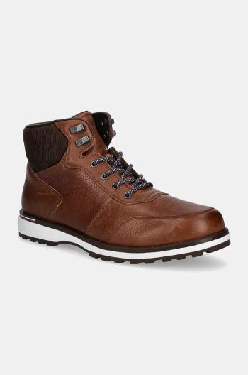 Kožená obuv Tommy Hilfiger CORPORATE WARM OUTDOOR LTH BOOT pánska, hnedá farba, FM0FM05148