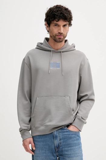 Mikina Calvin Klein šedá farba, s kapucňou, s potlačou, LV04RC286G