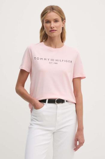 Bavlnené tričko Tommy Hilfiger dámske,ružová farba,WW0WW40276