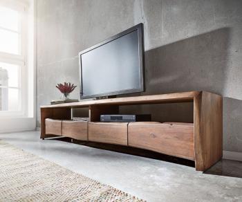 TV stolík Live Edge 230 cm akáciová hnedá 4 zásuvky