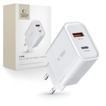 TECH-PROTECT C30W 2-PORT Sieťová nabíjačka 30W biela