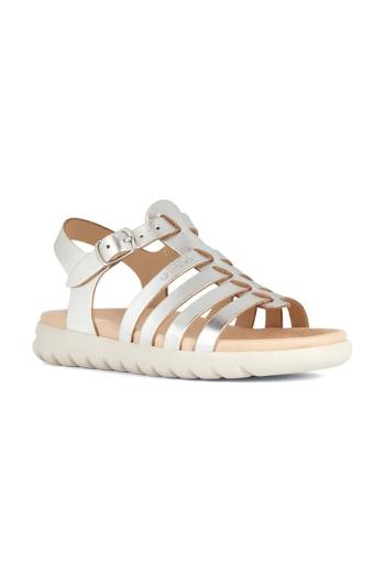 Detské kožené sandále Geox SANDAL SOLEIMA strieborná farba