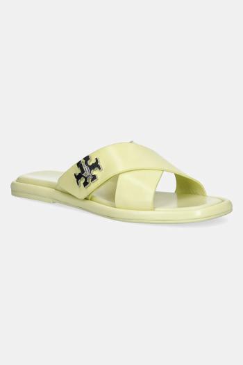 Kožené šľapky Tory Burch T Lock Cross Band Slide dámske, žltá farba, 170611-700