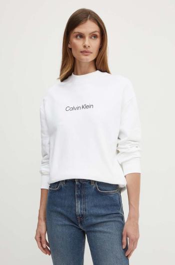 Bavlnená mikina Calvin Klein dámska, biela farba, s potlačou, K20K205450
