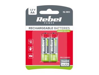 Batéria AA (R06) nabíjací 1,2V/2600mAh REBEL 2ks / blister BAT2003