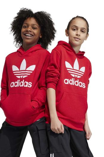 Detská mikina adidas Originals TREFOIL červená farba, s kapucňou, s potlačou