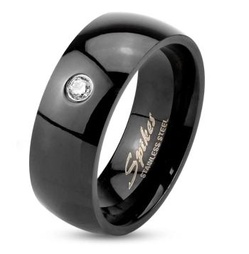 Prsteň z ocele 316L v čiernej farbe, vypuklé lesklé ramená, číry zirkón, 8 mm - Veľkosť: 60 mm