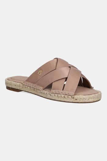 Šľapky Tommy Hilfiger SATIN ESPADRILLE MULE dámske, béžová farba, FW0FW08502
