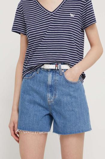 Rifľové krátke nohavice Tommy Jeans dámske,jednofarebné,vysoký pás,DW0DW17646