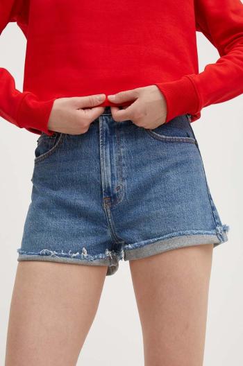 Rifľové krátke nohavice Abercrombie & Fitch dámske, jednofarebné, vysoký pás