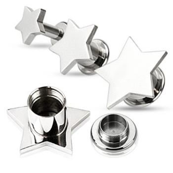 Piercing do ucha - plug z ocele, hladká hviezda - Hrúbka: 14 mm