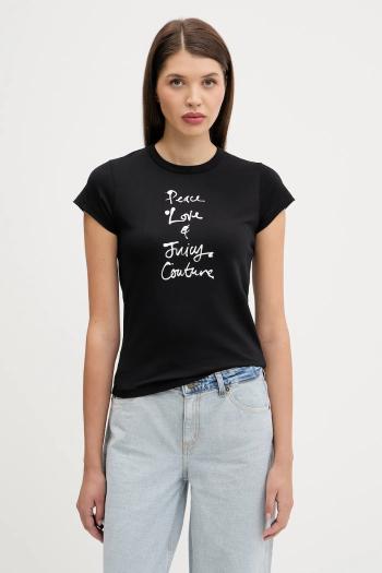 Tričko Juicy Couture PEACE LOVE AND JUICY HILTON T-SHIRT dámske, čierna farba, JCNCT225458