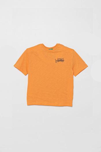 Detské bavlnené tričko United Colors of Benetton oranžová farba, s potlačou, 3SLUC10P8