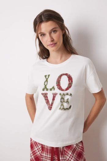 Bavlnené tričko women'secret MIX AND MATCH LOVE ACTUALLY dámske, béžová farba, 3278422