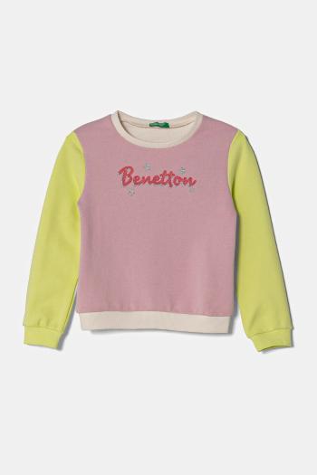Detská bavlnená mikina United Colors of Benetton ružová farba, s potlačou, 3J70G10HX