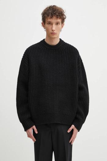 Sveter s prímesou vlny MKI MIYUKI ZOKU Chunky Rib Knit Crewneck pánsky, čierna farba, CHUNKY.RIB.KNIT.CRE.BL