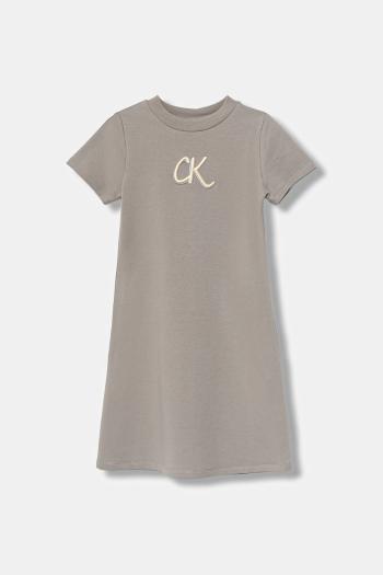 Dievčenské šaty Calvin Klein Jeans šedá farba, mini, áčkový strih, IG0IG02966