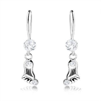 Strieborné 925 náušnice, číre Swarovski krištále, visiaca lesklá nôžka