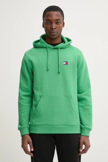 Bavlnená mikina Tommy Jeans zelená farba, s kapucňou, jednofarebná, DM0DM20258