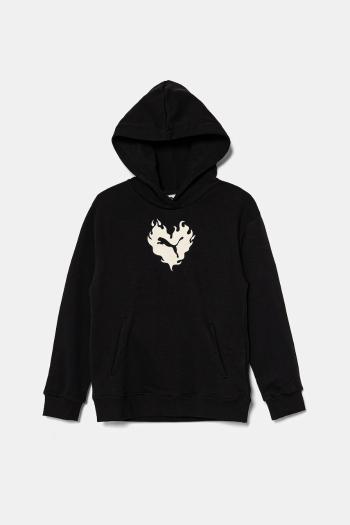 Bavlnená mikina Puma FLAMING LOVE Hoodie TR čierna farba, s kapucňou, s potlačou, 685109