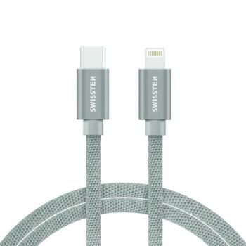 SWISSTEN Kábel USB-C Lightning textilný 2 m 3A, strieborná