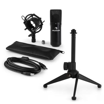 Auna MIC-900B V1, USB mikrofónová sada, čierny kondenzátorový mikrofón + stolný statív