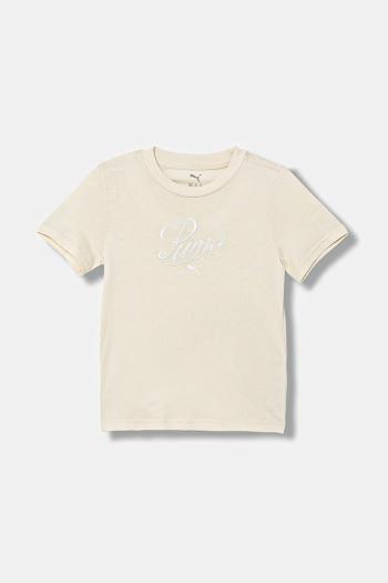 Detské bavlnené tričko Puma ESS SCRIPT Tee G béžová farba, 685805