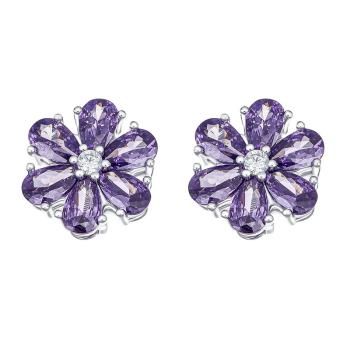 CRYSTalp Kytičkové náušnice s fialovými kryštálmi Flower Kiss 42288.VIO.R