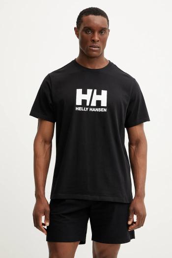 Bavlnené tričko Helly Hansen HH LOGO pánske, čierna farba, s potlačou, 54596