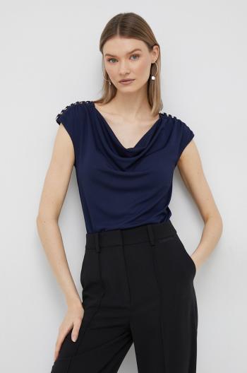 Blúzka Lauren Ralph Lauren dámska, tmavomodrá farba, jednofarebná