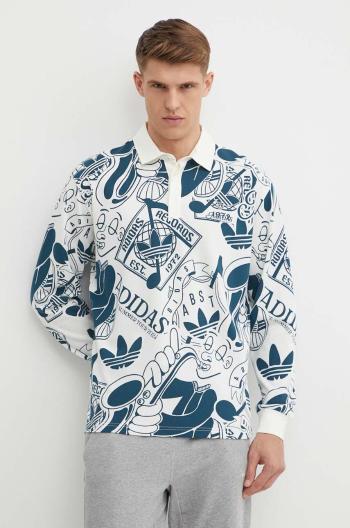 Bavlnené tričko s dlhým rukávom adidas Originals béžová farba, vzorované, IN2599