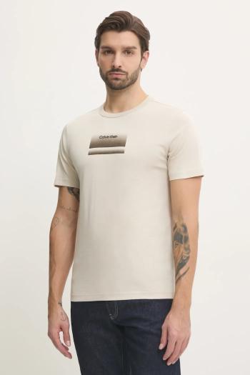 Tričko Calvin Klein pánske, béžová farba, s potlačou, K10K113803