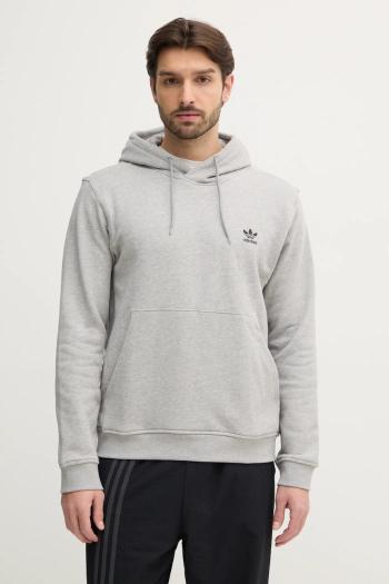 Bavlnená mikina adidas Originals Essential pánska, šedá farba, s kapucňou, jednofarebná, JD2405